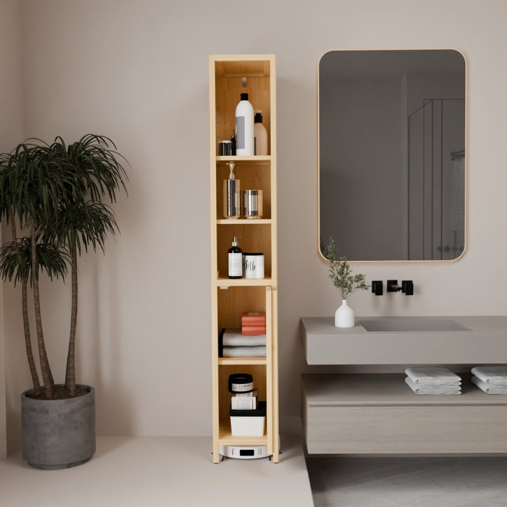 English Elm Natural Bamboo Slim Tower Cabinet for Bathroom Hallway Vertical Storage Organization W2207P374665