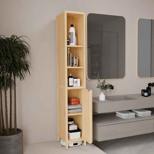 English Elm Natural Bamboo Slim Tower Cabinet for Bathroom Hallway Vertical Storage Organization W2207P374665