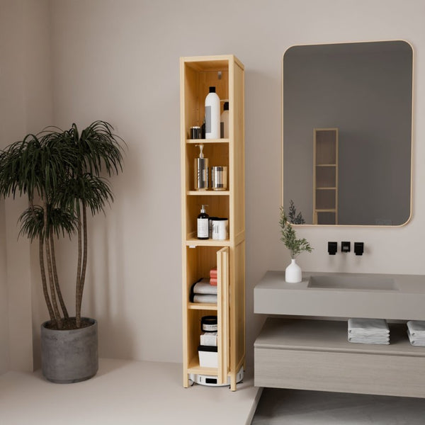 English Elm Natural Bamboo Slim Tower Cabinet for Bathroom Hallway Vertical Storage Organization W2207P374665