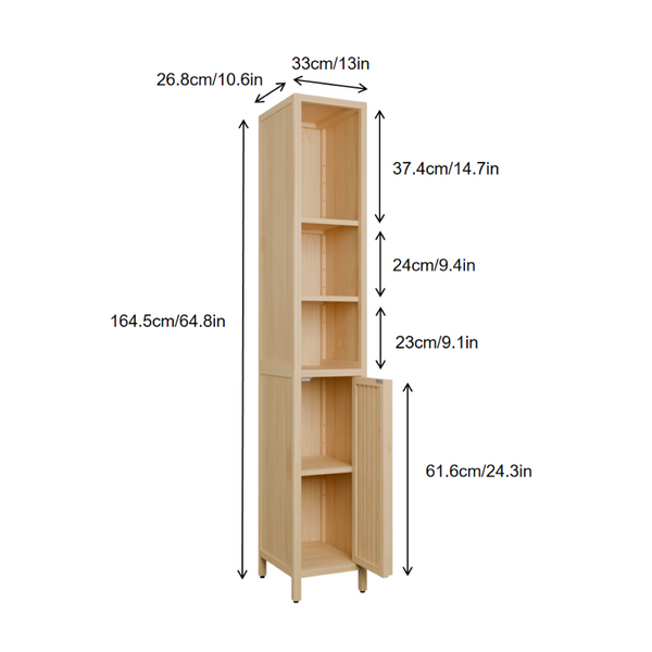English Elm Natural Bamboo Slim Tower Cabinet for Bathroom Hallway Vertical Storage Organization W2207P374665