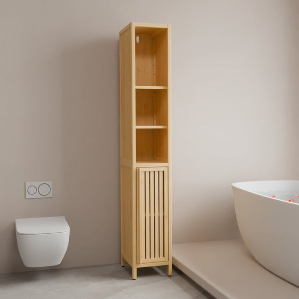 English Elm Natural Bamboo Slim Tower Cabinet for Bathroom Hallway Vertical Storage Organization W2207P374665