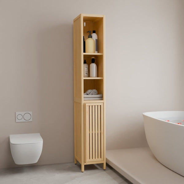 English Elm Natural Bamboo Slim Tower Cabinet for Bathroom Hallway Vertical Storage Organization W2207P374665