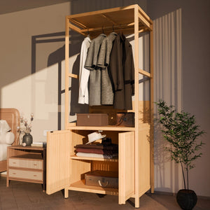 English Elm Bamboo Freestanding Wardrobe Rack with Drawers and Shelves for Bedroom Storage W2207P503759