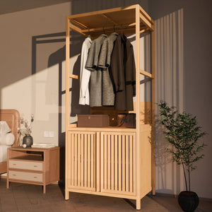 English Elm Bamboo Freestanding Wardrobe Rack with Drawers and Shelves for Bedroom Storage W2207P503759