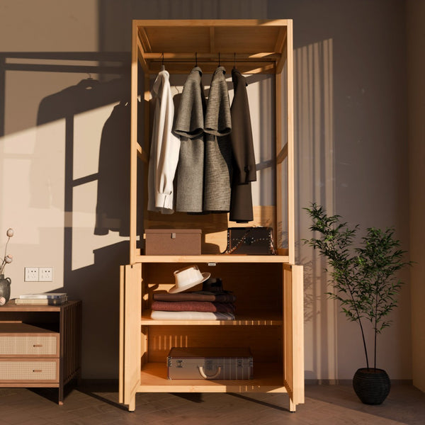 English Elm Bamboo Freestanding Wardrobe Rack with Drawers and Shelves for Bedroom Storage W2207P503759