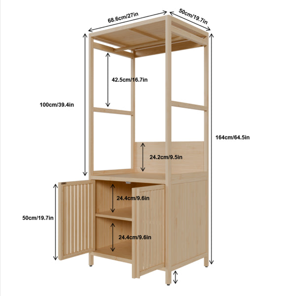 English Elm Bamboo Freestanding Wardrobe Rack with Drawers and Shelves for Bedroom Storage W2207P503759