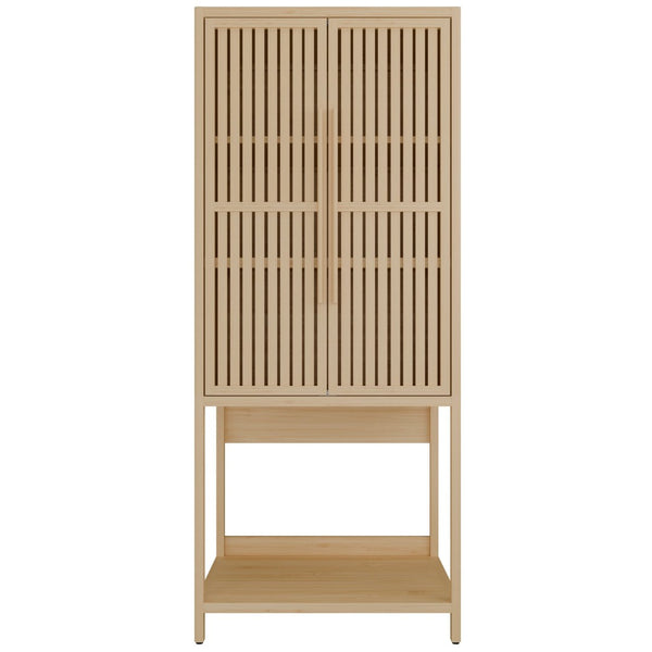 English Elm Bamboo Freestanding Wardrobe with Open Shelf and Two Door Cabinet for Small Spaces W2207P503894