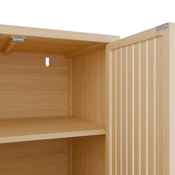 English Elm Bamboo Freestanding Wardrobe with Open Shelf and Two Door Cabinet for Small Spaces W2207P503894