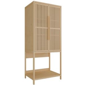 English Elm Bamboo Freestanding Wardrobe with Open Shelf and Two Door Cabinet for Small Spaces W2207P503894