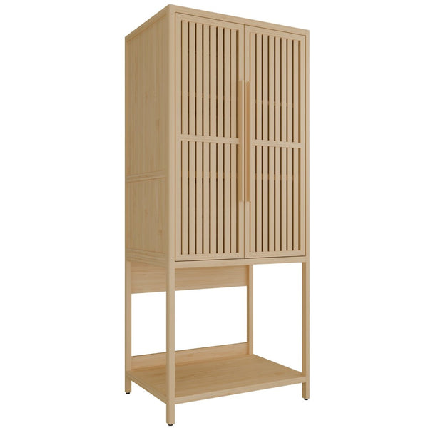 English Elm Bamboo Freestanding Wardrobe with Open Shelf and Two Door Cabinet for Small Spaces W2207P503894