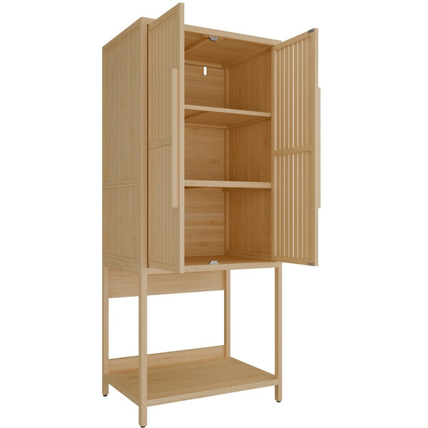 English Elm Bamboo Freestanding Wardrobe with Open Shelf and Two Door Cabinet for Small Spaces W2207P503894