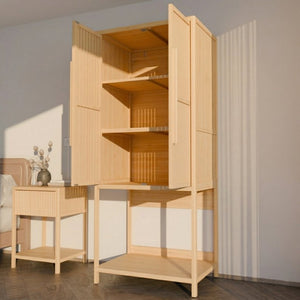 English Elm Bamboo Freestanding Wardrobe with Open Shelf and Two Door Cabinet for Small Spaces W2207P503894