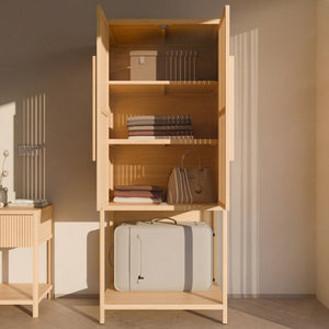 English Elm Bamboo Freestanding Wardrobe with Open Shelf and Two Door Cabinet for Small Spaces W2207P503894