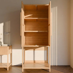 English Elm Bamboo Freestanding Wardrobe with Open Shelf and Two Door Cabinet for Small Spaces W2207P503894