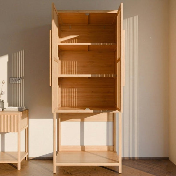 English Elm Bamboo Freestanding Wardrobe with Open Shelf and Two Door Cabinet for Small Spaces W2207P503894