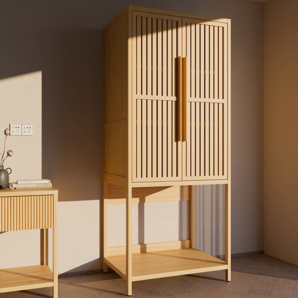 English Elm Bamboo Freestanding Wardrobe with Open Shelf and Two Door Cabinet for Small Spaces W2207P503894