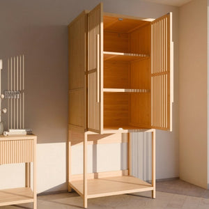 English Elm Bamboo Freestanding Wardrobe with Open Shelf and Two Door Cabinet for Small Spaces W2207P503894