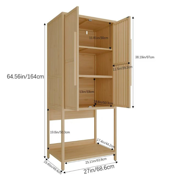 English Elm Bamboo Freestanding Wardrobe with Open Shelf and Two Door Cabinet for Small Spaces W2207P503894