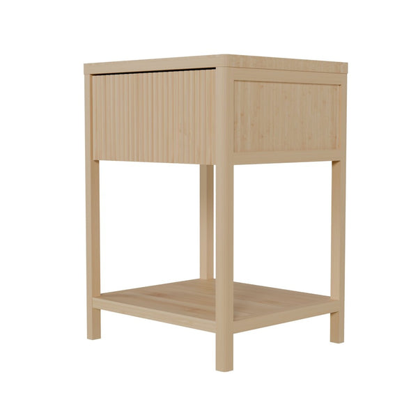 English Elm Bamboo Nightstand Set with Usb Charging Wave Textured Door and Open Shelf Storage W2207P504489