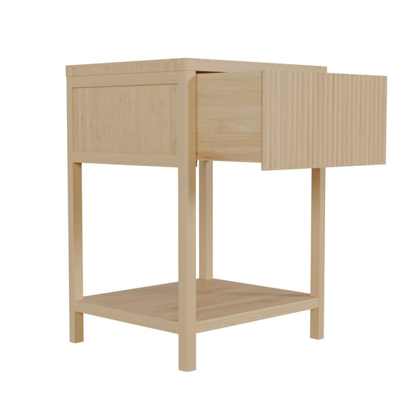English Elm Bamboo Nightstand Set with Usb Charging Wave Textured Door and Open Shelf Storage W2207P504489