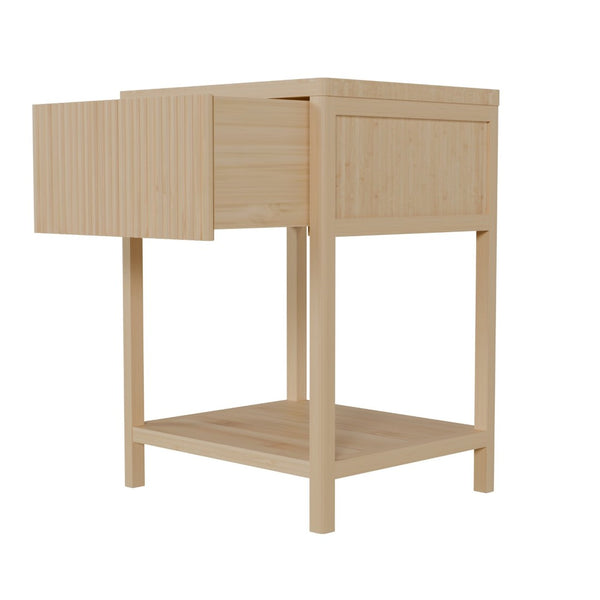 English Elm Bamboo Nightstand Set with Usb Charging Wave Textured Door and Open Shelf Storage W2207P504489