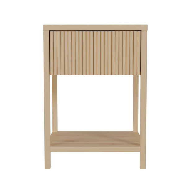 English Elm Bamboo Nightstand Set with Usb Charging Wave Textured Door and Open Shelf Storage W2207P504489