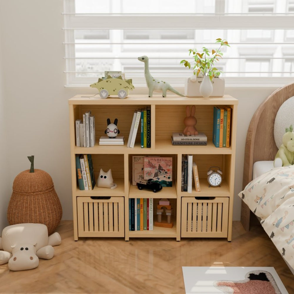 English Elm Bamboo Open Cube Organizer with Drawers Natural Finish Kids Bedroom Storage Shelf W2207P504620