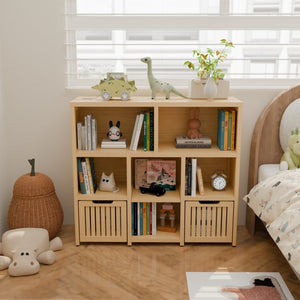 English Elm Bamboo Open Cube Organizer with Drawers Natural Finish Kids Bedroom Storage Shelf W2207P504620