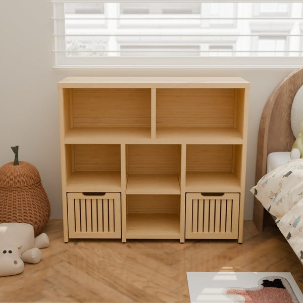English Elm Bamboo Open Cube Organizer with Drawers Natural Finish Kids Bedroom Storage Shelf W2207P504620