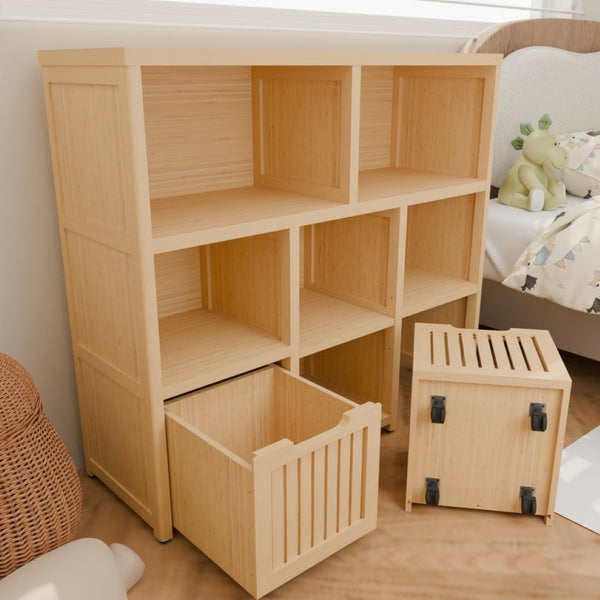 English Elm Bamboo Open Cube Organizer with Drawers Natural Finish Kids Bedroom Storage Shelf W2207P504620