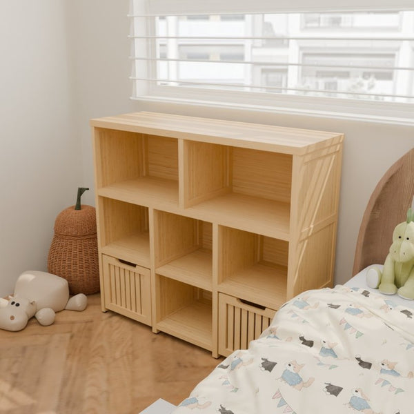 English Elm Bamboo Open Cube Organizer with Drawers Natural Finish Kids Bedroom Storage Shelf W2207P504620