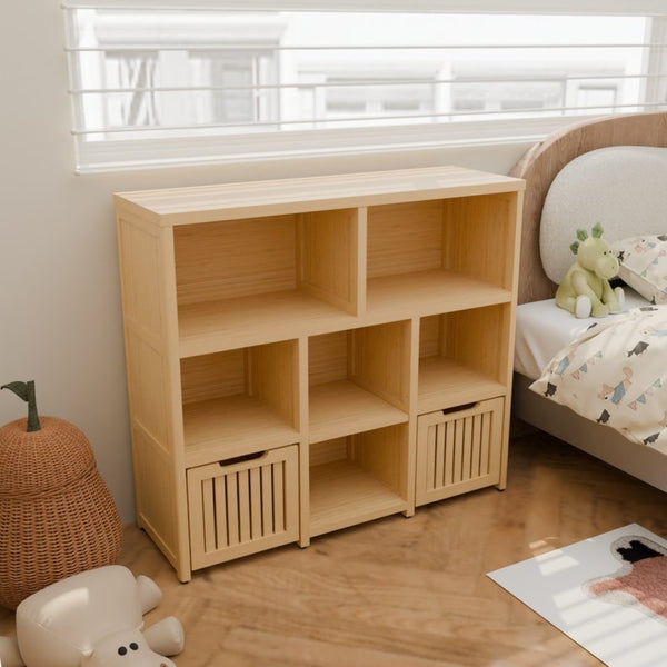 English Elm Bamboo Open Cube Organizer with Drawers Natural Finish Kids Bedroom Storage Shelf W2207P504620