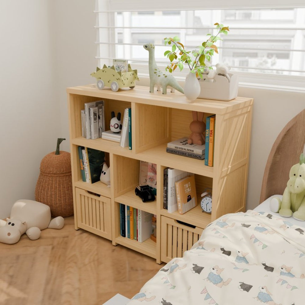 English Elm Bamboo Open Cube Organizer with Drawers Natural Finish Kids Bedroom Storage Shelf W2207P504620