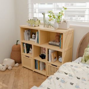 English Elm Bamboo Open Cube Organizer with Drawers Natural Finish Kids Bedroom Storage Shelf W2207P504620