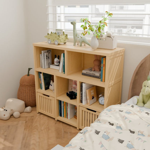 English Elm Bamboo Open Cube Organizer with Drawers Natural Finish Kids Bedroom Storage Shelf W2207P504620