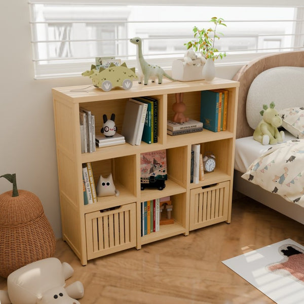 English Elm Bamboo Open Cube Organizer with Drawers Natural Finish Kids Bedroom Storage Shelf W2207P504620