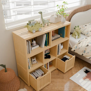 English Elm Bamboo Open Cube Organizer with Drawers Natural Finish Kids Bedroom Storage Shelf W2207P504620