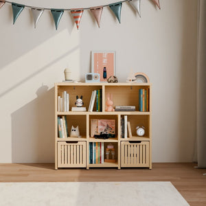 English Elm Bamboo Open Cube Organizer with Drawers Natural Finish Kids Bedroom Storage Shelf W2207P504620