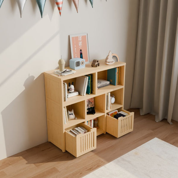 English Elm Bamboo Open Cube Organizer with Drawers Natural Finish Kids Bedroom Storage Shelf W2207P504620