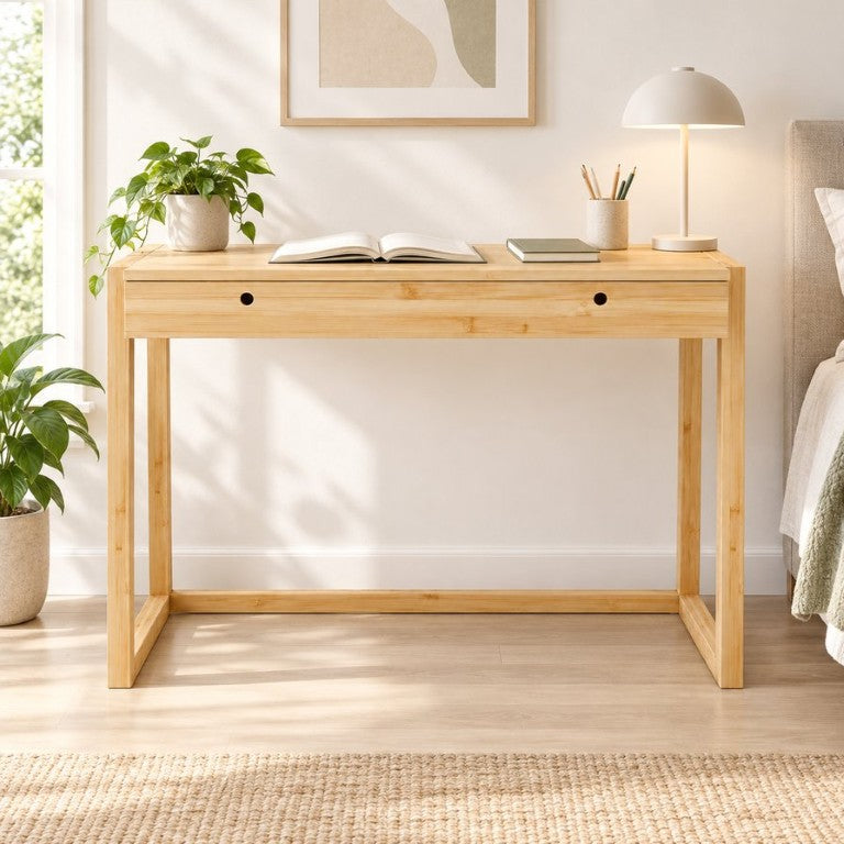 English Elm Bamboo Solid Wood Writing Desk Minimalist Compact Design for Home Office or Study W2207P554599