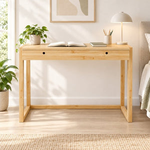 English Elm Bamboo Solid Wood Writing Desk Minimalist Compact Design for Home Office or Study W2207P554599