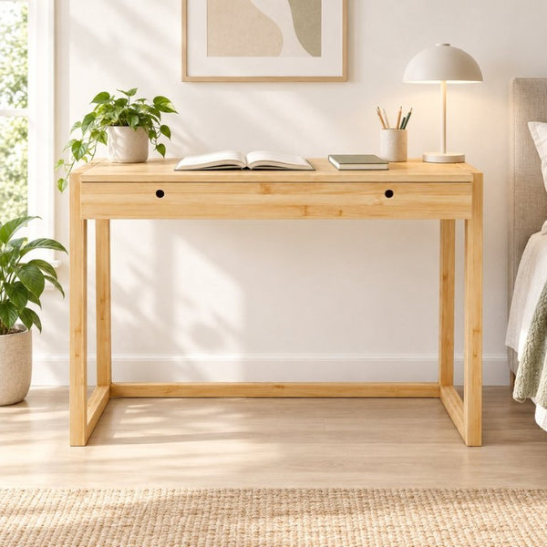 English Elm Bamboo Solid Wood Writing Desk Minimalist Compact Design for Home Office or Study W2207P554599
