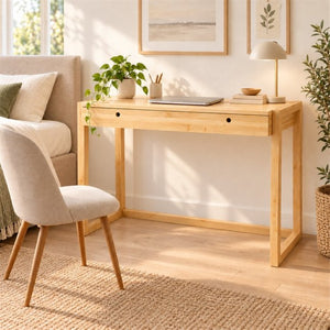 English Elm Bamboo Solid Wood Writing Desk Minimalist Compact Design for Home Office or Study W2207P554599