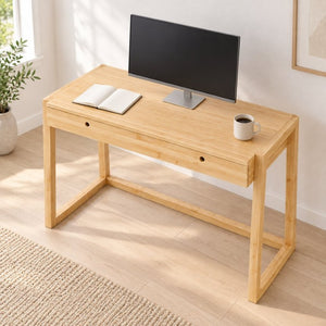 English Elm Bamboo Solid Wood Writing Desk Minimalist Compact Design for Home Office or Study W2207P554599