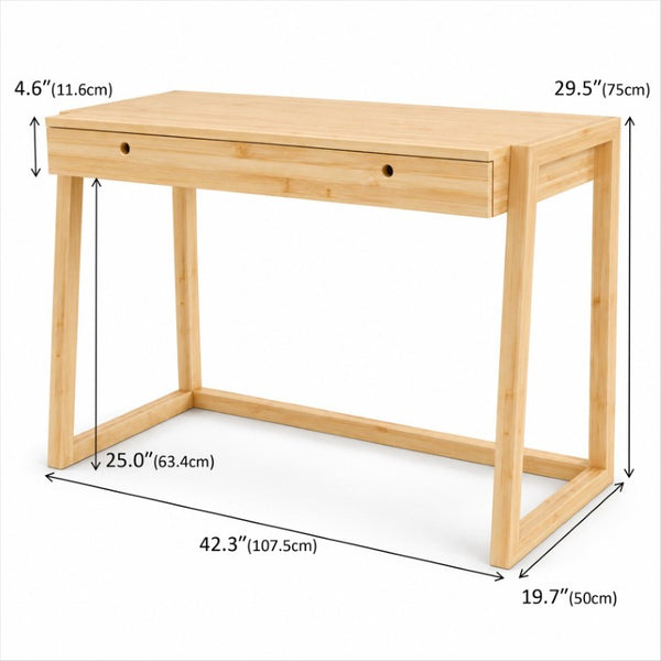 English Elm Bamboo Solid Wood Writing Desk Minimalist Compact Design for Home Office or Study W2207P554599