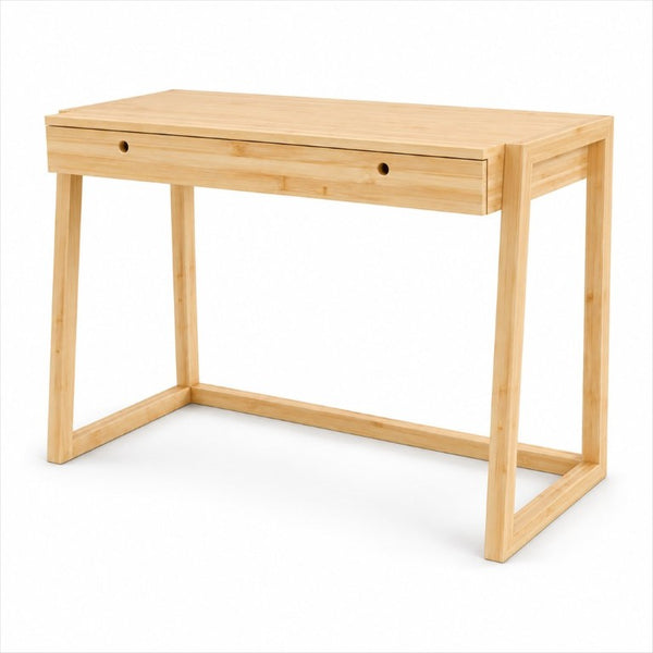 English Elm Bamboo Solid Wood Writing Desk Minimalist Compact Design for Home Office or Study W2207P554599