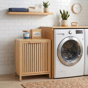 English Elm Dirty Clothes Bamboo Laundry Basket Round Woven Natural Bin for Bedroom Bath W2207P563293