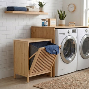 English Elm Dirty Clothes Bamboo Laundry Basket Round Woven Natural Bin for Bedroom Bath W2207P563293