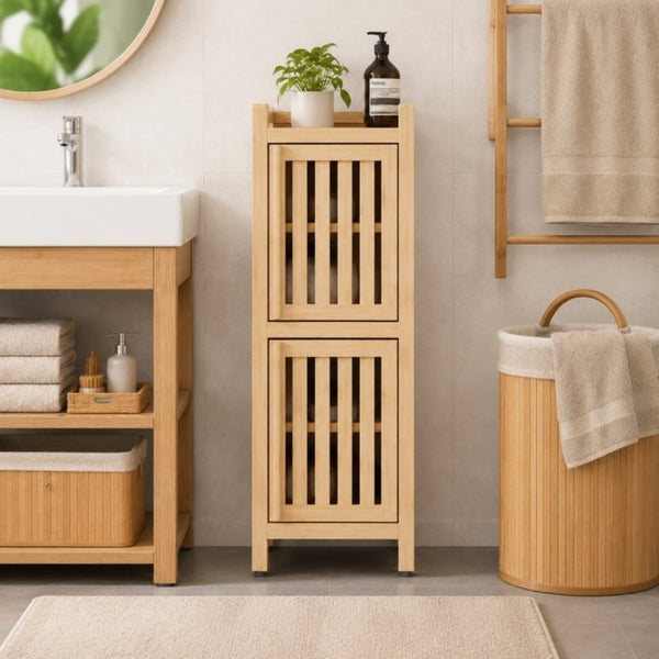 English Elm Slim Bamboo Low Cabinet Compact Organizer for Hallway Bedroom or Entryway Storage W2207P563295