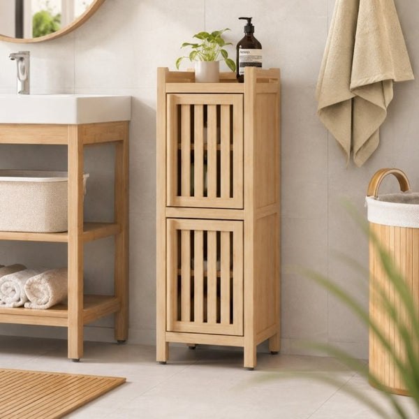 English Elm Slim Bamboo Low Cabinet Compact Organizer for Hallway Bedroom or Entryway Storage W2207P563295